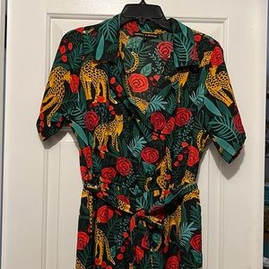 America & Beyond JAGUAR PARADISE JUMPSUIT - BLACK ANIMAL PRINT JUMPSUIT MEDIUM